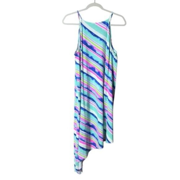 Lilly Pulitzer Magnolia Dress Medium Stripe Asymmetric Euro Summer Coastal Artsy - Picture 7 of 11